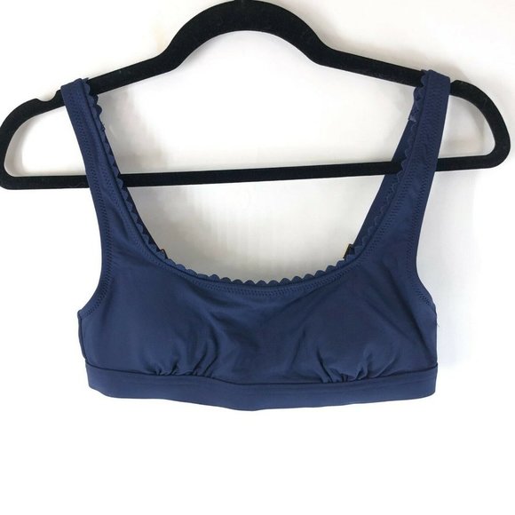 Lands End Swim Bikini Top Removable Pads Scalloped Edge Navy Blue Size 2 - Picture 1 of 3